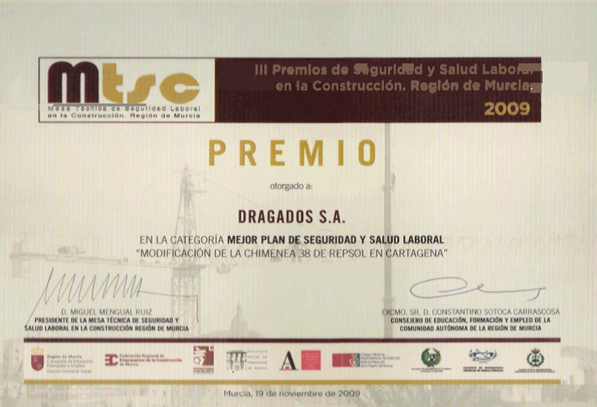AWARD FOR SAFETY AND HEALTH AT WORK IN THE CONSTRUCTION