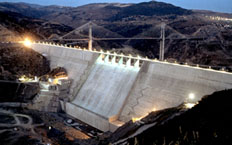 Night aerial view of the central part of the dam