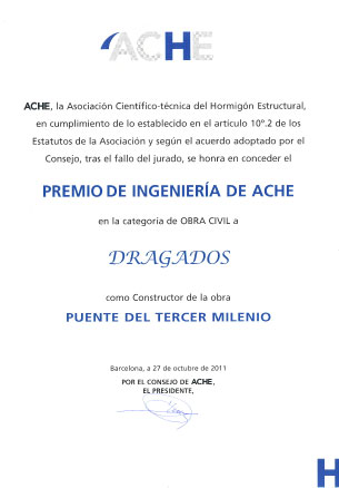ENGINEERING AWARD. CIVIL WORKS. BRIDGE OF TERCER MILENIO