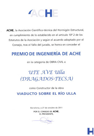 ENGINEERING AWARD. CIVIL WORKS. UTE AVE ULLA - PUENTES