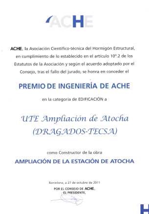 ENGINEERING AWARD. BUILDING. ATOCHA STATION