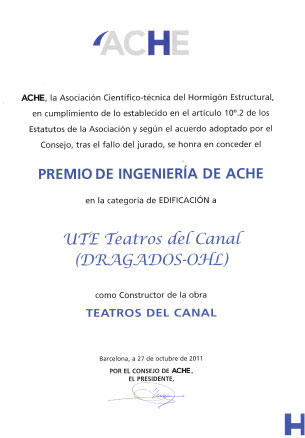 ENGINEERING AWARD. BUILDING. CANAL TEATRE