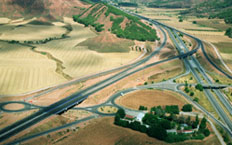 Aerial view of the R-3 motorway in Madrid, Spain