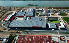 Aerial plan of a desalination plant, showing both open-air and covered water tanks