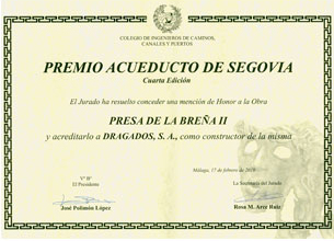 AQUEDUCT OF SEGOVIA AWARD. BREÑA 2 DAM