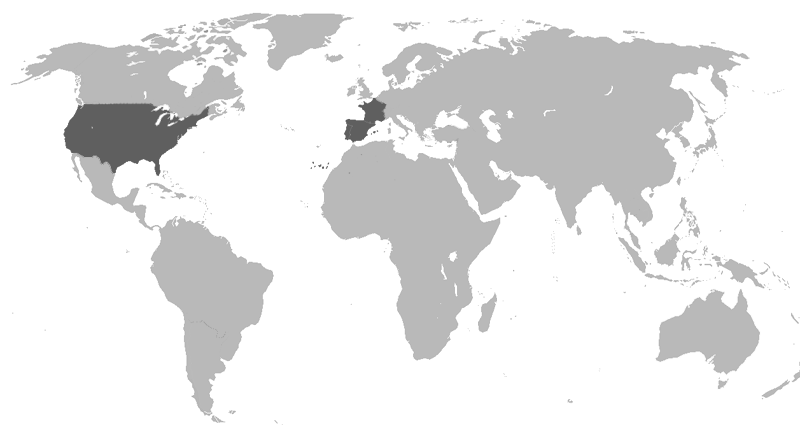 World map showing the countries where high speed projects have been realised (North America, Chile, Argentina, Colombia, Great Britain, South Africa, Morocco, Portugal and Spain among others).